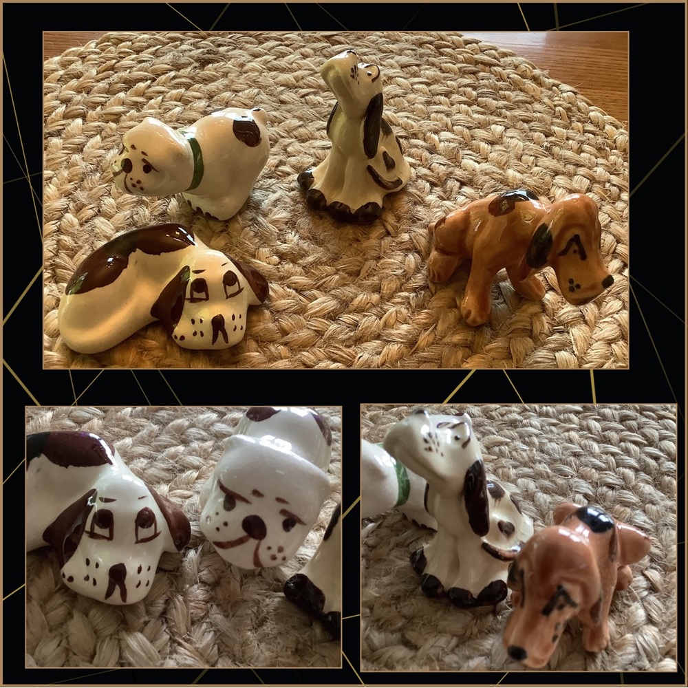 Grindley Tricolor hound? Rio Hondo California Pottery Dogs x3 VTG Dog collection